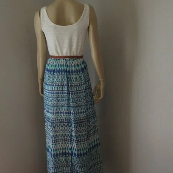 Lily Rose Tribal Pattern Sleeveless White & Blue Size Small Maxi Dress - Picture 2 of 2